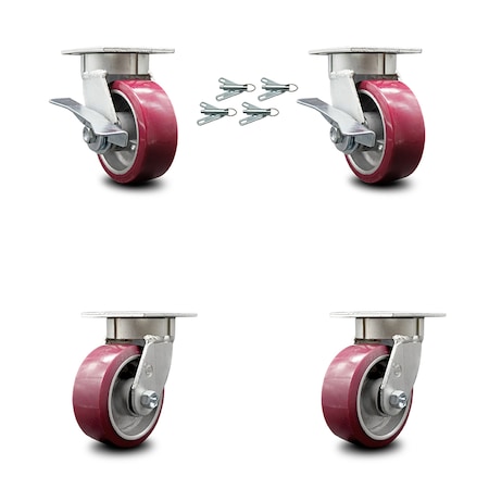 Service Caster 5 Inch Kingpinless Poly on Aluminum Wheel Caster Swivel Locks 2 Brakes SCC, 4PK SCC-KP30S520-PAR-SLB-BSL-2-BSL-2